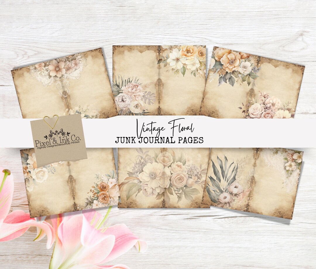 Vintage Floral Junk Journal Pages: Shabby Chic Digital Paper (printable ...