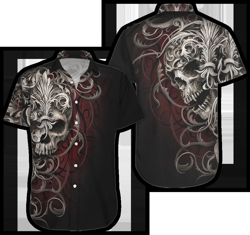 Discover Skull Print Button Down Shirt - Find Skull Shoulder Wrap Skull Hawaiian Shirt