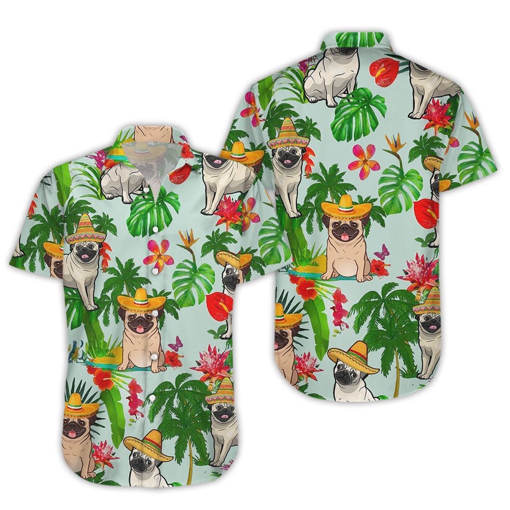 Discover Cute Pug Shirts - Cool Pug Wearing Mexican Hat Tropical Hawaii Shirt