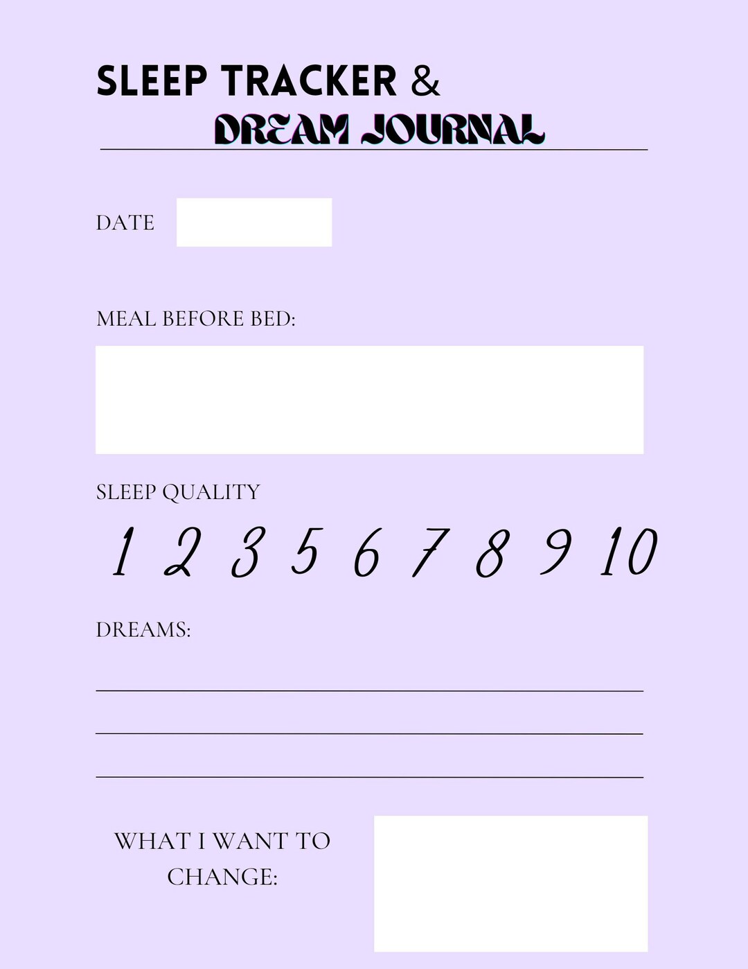 Color Printable Sleep Tracker & Dream Journal - Etsy
