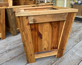 Wooden Tapered Planter - Reclaimed Wood Flower  Veg Timber Box Plant Pot.