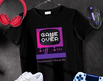 Game Over, Continue? Yes or No Gaming Tee Shirt, Gaming Jacket, Gaming Hoodie, Gaming Sweater, Gaming Shirt Fan Art, Gift for Him Game Lover