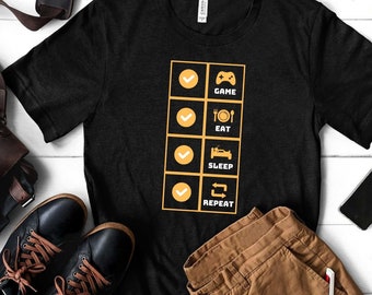 Game Eat Sleep Repeat Gaming Tee Shirt, Gaming Shirt, Gaming Jacket, Gaming Hoodie, Game Lover, Gift for Him, Fan Art, Boyfriend Funny Shirt