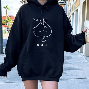 Cute Cat Hoodie Minimalist Line Art Pullover Oversized Trendy Aesthetic Comfy Sweatshirt Gift for Girlfriend Best Friend Cartoon Pet Animal