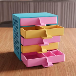 3D Drawer and 5 Tool Box STL File - Stackable Storage Box, Drawer Organizer, 3D Printing, Mini Tool Box, Digital Drawer Model