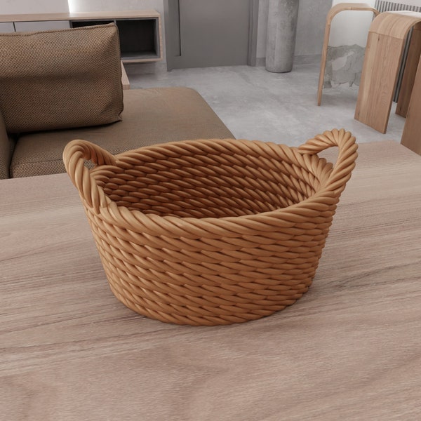 3D Wicker Mesh Basket 2 with Stl File & Mini Box, 3D Printing, Jewelry Dish, Wicker Decor, Gift for Girlfriend, Wicker Laundry Basket