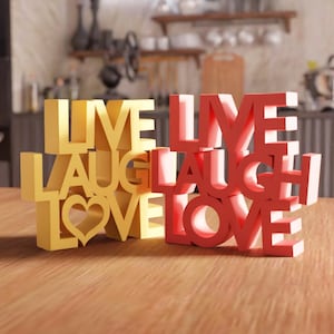 Archivo STL de texto 3D "Vive, ríe, ama": decoración de pared inspiradora, arte de letras impreso en 3D, letrero positivo para el hogar, cita motivacional, archivo digital