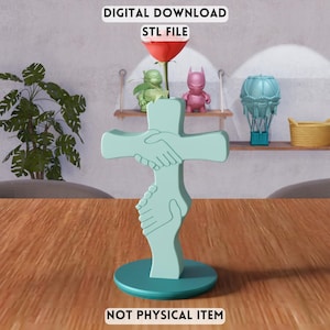 3D Unity Cross STL File - Handshake Symbol Decorative Vase Candle Holder (Digital Download)