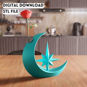 3D-halvmånestjärnvas STL-fil - Celestial Home Decor Modern blomsterhållare (digital nedladdning)