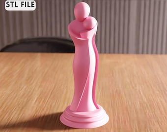 Fichier STL de sculpture 3D de mère et d'enfant - Statue de décoration familiale minimaliste moderne (téléchargement numérique)
