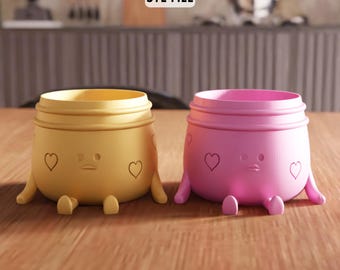 3D Sitting Jar Planter STL File - kawaii desk planter (Digital Download)