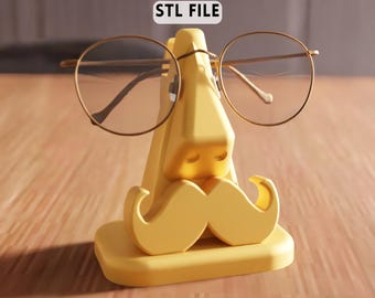 3D Mustache Glass Holder STL File - Funny desktop eyewear stand, unique decor (Digital Download)