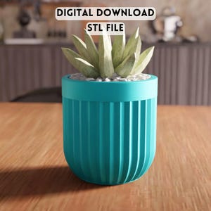 3Dリブ付きプランターSTLファイル - 室内装飾に最適なモダンな多肉植物ポットのデザイン（デジタルダウンロード）