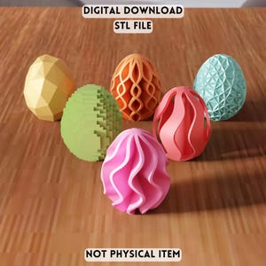 File STL del set di decorazioni per uova di Pasqua 3D - Uova primaverili geometriche e moderne (download digitale)
