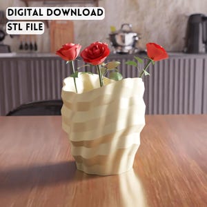 Archivo STL de jarrón ondulado 3D: decoración escultural moderna para el hogar (descarga digital)
