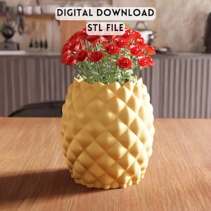 3D Pineapple Vase STL File - Modern textured flower pot for home decor (Digital Download)