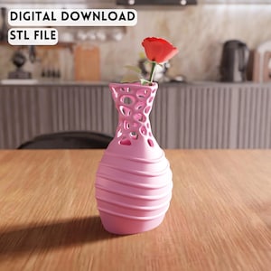 Elegancki, spiralny wazon 3D z pustą szyjką (plik STL) – nowoczesny, dekoracyjny pojemnik na kwiaty (pobranie cyfrowe)