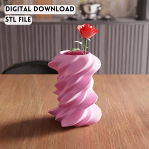 3D Twisted Spiral Vase STL Datei - Moderner skulpturaler Blumenhalter (Digitaler Download)
