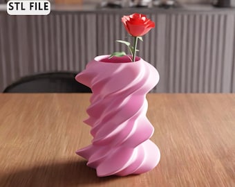 3D Twisted Spiral Vase STL File – Modern sculptural flower holder (Digital Download)