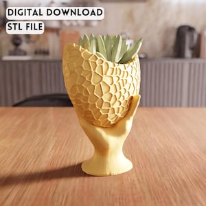 3D-hand met getextureerde plantenbak STL-bestand - Modern sculpt bowl decor (digitale download)