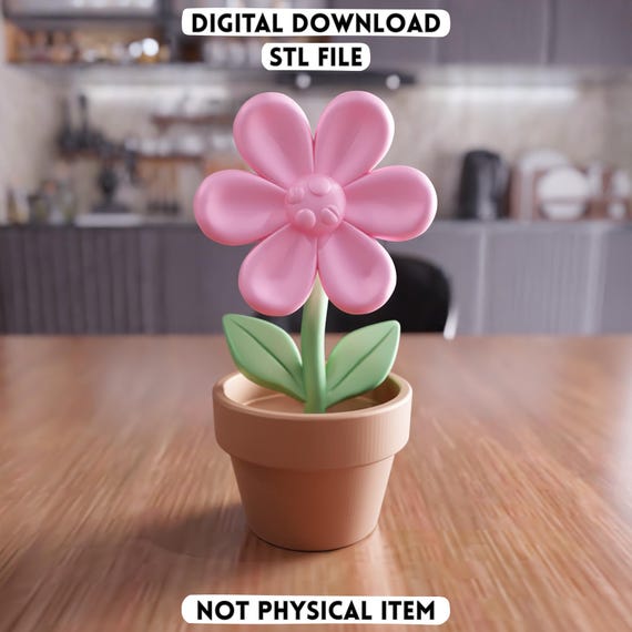 3D Flower Pot STL File - Decorative Toy Style Planter for Desk Decor (Digital Download)