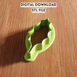 Cortador de galletas de hoja de acebo 3D, archivo STL - Molde con forma de hoja para hornear en días festivos (descarga digital)