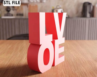 3D Love Letter Decor STL File - Modern shelf decor romantic desk accent (Digital Download)