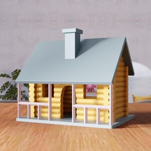 3D Wooden House STL File - Mini Wood House, Wooden Dollhouse Decor, Rustic Birdhouse, Ornament Design, 3D Model for Laser or Print