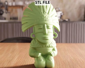 Arquivo STL da estátua 3D asteca ajoelhada - Modelo de estatueta decorativa tribal para casa (Download digital)