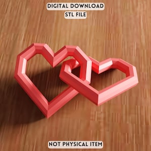 3D Interlocking Heart STL File - Modern Love Decor Geometric Sculpture (Digital Download)