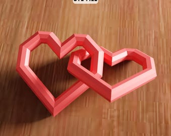 3D Interlocking Heart STL File - Modern Love Decor Geometric Sculpture (Digital Download)