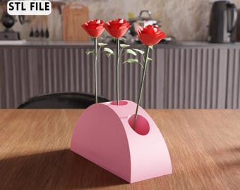 3D Semi Circle Flower Holder STL File - Modern Minimalist Vase (Digital Download)