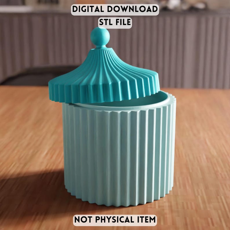 3D Ribbed Storage Jar STL File - Modern Lidded Container for Home Decor (Digital Download)