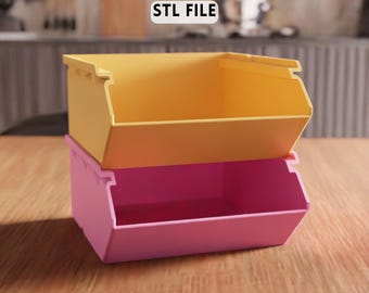 File STL per contenitori impilabili 3D - Scatola organizer modulare per scaffali per l'area di lavoro (download digitale)