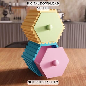 3D Hexagon Drawer STL File - Geometric Modular Decor Organizer (Digital Download)