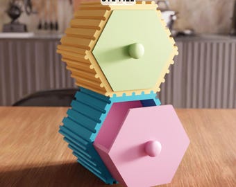 Archivo STL de cajón hexagonal 3D - Organizador de decoración modular geométrica (descarga digital)