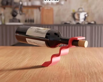 Archivo STL de soporte para botellas de vino con ondas 3D - Soporte moderno para botellas de vino de sobremesa (descarga digital)