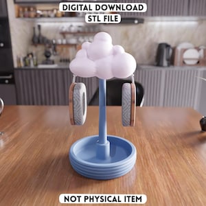 3D Cloudy Headset Stand STL File – Desktop Gaming Accessory (Digital Download)