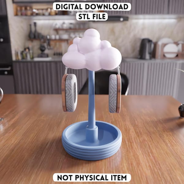 3D Cloudy Headset Stand STL File – Desktop Gaming Accessory (Digital Download)