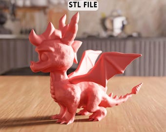3D Baby Dragon STL File - Dragon figure fantasy creature decor (Digital Download)