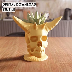 3D Demon Skull Pflanzgefäß STL Datei - Gothic horn Dekor Halloween Fantasy Kunst (Digitaler Download)