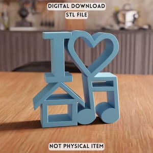 3D I Love Home Music Decor STL File - Modern Wall Accent Typography (Digital Download)