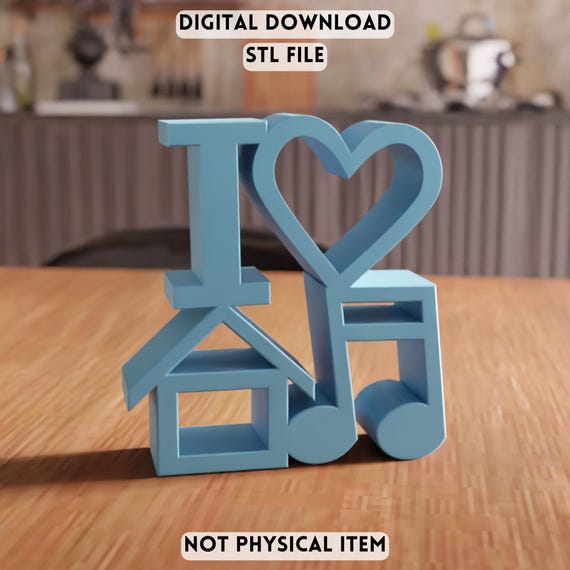 3D I Love Home Music Decor STL File - Modern Wall Accent Typography (Digital Download)