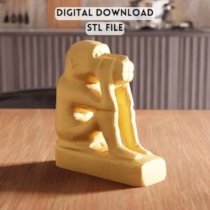 Estatua de mono pensador 3D (archivo STL): figura decorativa artística para el hogar (descarga digital)