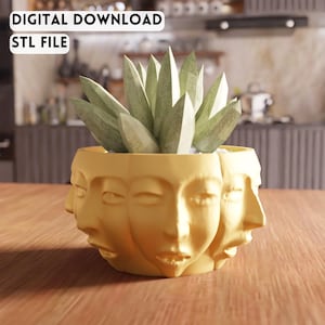 3D Multi Face Planter STL File - Artistic succulent pot design (Digital Download)