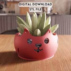 3D Cat Planter Bowl STL File - Succulent Holder Home Decor (Digital Download)