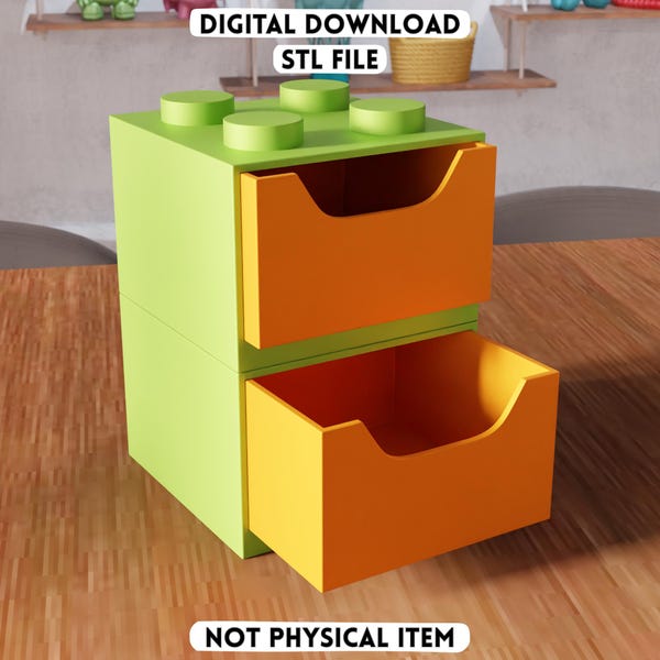 3D Lego Style Drawer Organizer STL File - Stackable Toy Block Desk Storage (Digital Download)