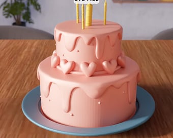 3D Heart Cake STL File - Birthday Cake Decor Model (Digital Download)