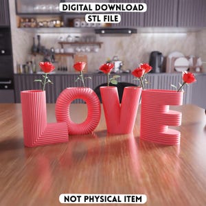 3D LOVE Brief Vasen Set STL Datei - Romantische Dekorative Blumen Pflanzgefäße (Digitaler Download)