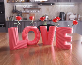 3D LOVE Letter Vase Set STL File - Romantic Decorative Flower Planters (Digital Download)